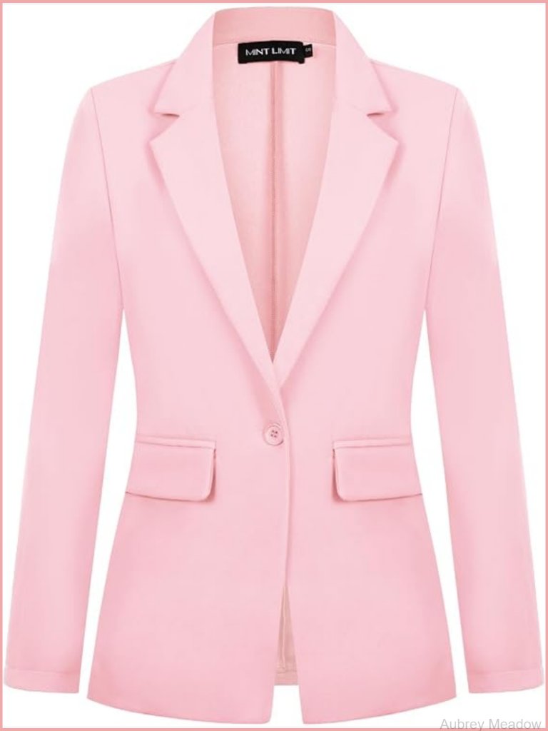 Women's One Button Blazer Notched Lapel Long Sleeve Suit Jacket
